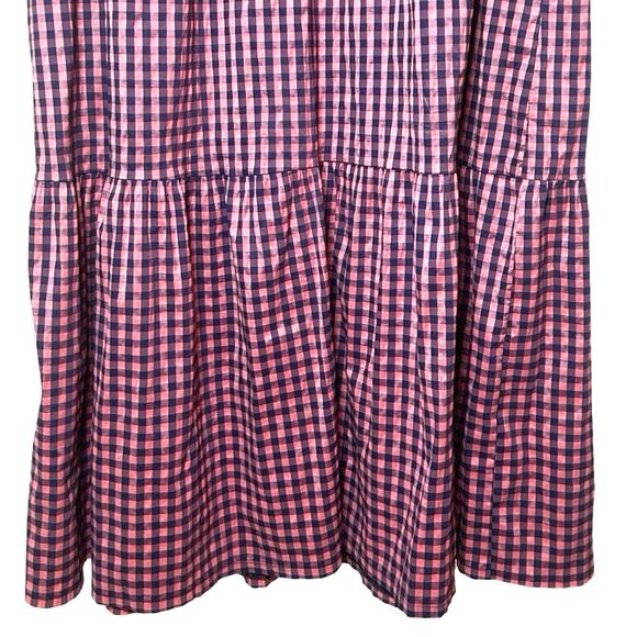 Zara Women’s Gingham Ruffle Prairie Midi Dress Pink/Navy Blue Size Medium - Picture 8 of 9